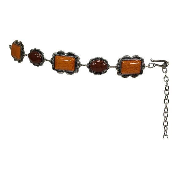 Haute Hippie Style Brown & Orange Stone Chain Belt One Size Adjustable 41" Long - Picture 2 of 13